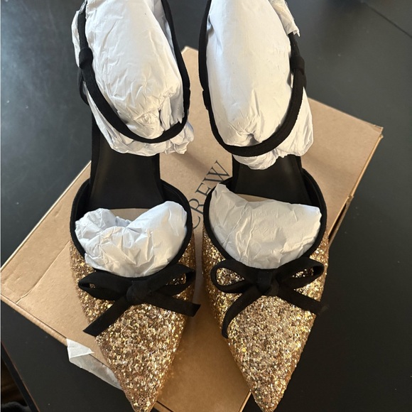 J. Crew Glittery Gold and Black Women's Kitten Heels NWT - Picture 6 of 10